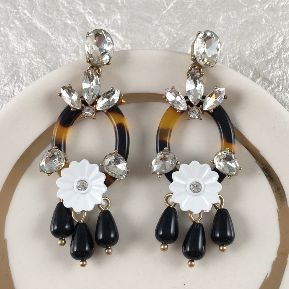 NWT J.Crew Tortoise & Diamond Earrings